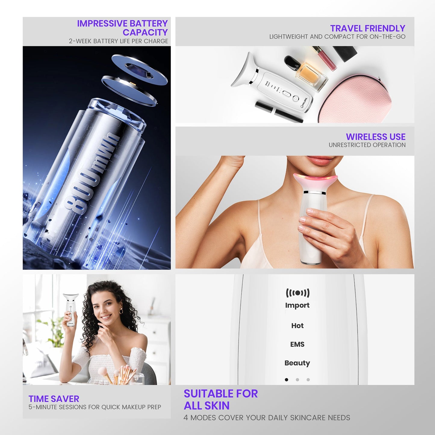 LiftPro Contour - Mujer usando dispositivo EMS en cuello y mandibula